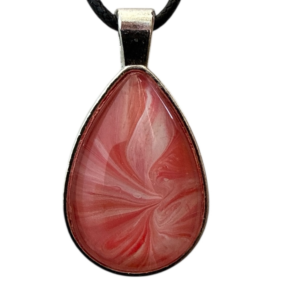 Hand Crafted Necklace Pink Blush Fluid Art Teardrop Pendant by Svetlana Yeung